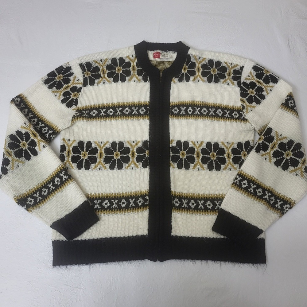 Vtg 60s 70s Milwaukee Knit Orlon Nordic Zip Cardigan Sweater Mens Med/Wmn Lg